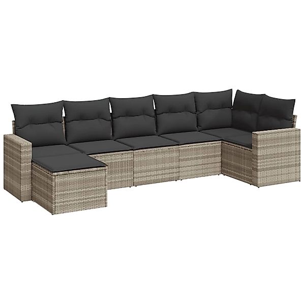 vidaXL 7-Tlg Garten-Sofagarnitur mit Kissen Hellgrau Poly Rattan 3219272 günstig online kaufen