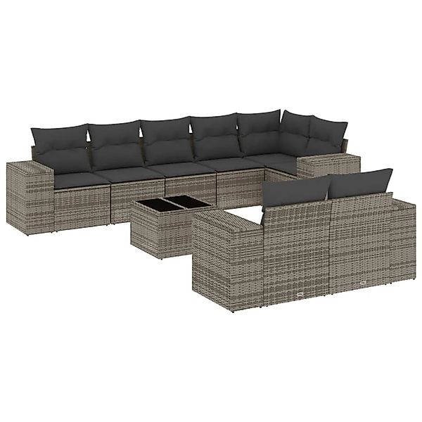 vidaXL 9-Tlg Garten-Sofagarnitur mit Kissen Grau Poly Rattan 3255167 günstig online kaufen
