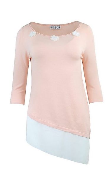 Passioni Sweater Rosafarbener Pullover mit asymmetrischem Saum und Blumende günstig online kaufen