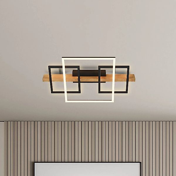 LED-Deckenleuchte Cadre, 3000K, 55cm, schwarz, Holz günstig online kaufen