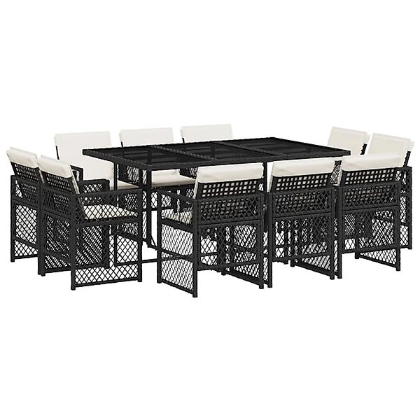 vidaXL 11-Tlg Garten-Essgruppe mit Kissen Schwarz Poly Rattan 3210846 günstig online kaufen