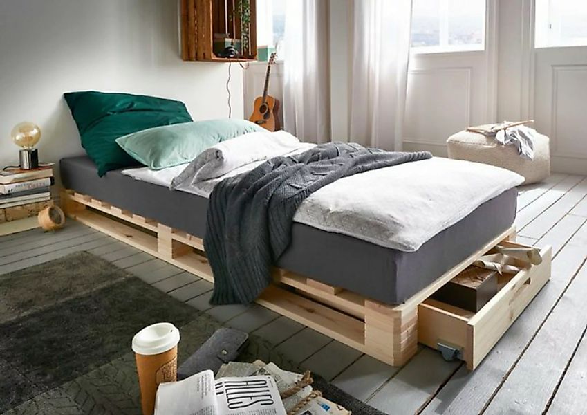Main Möbel Massivholzbett Bett mit Schubkasten 90x200cm 'Finja' Kiefer mass günstig online kaufen