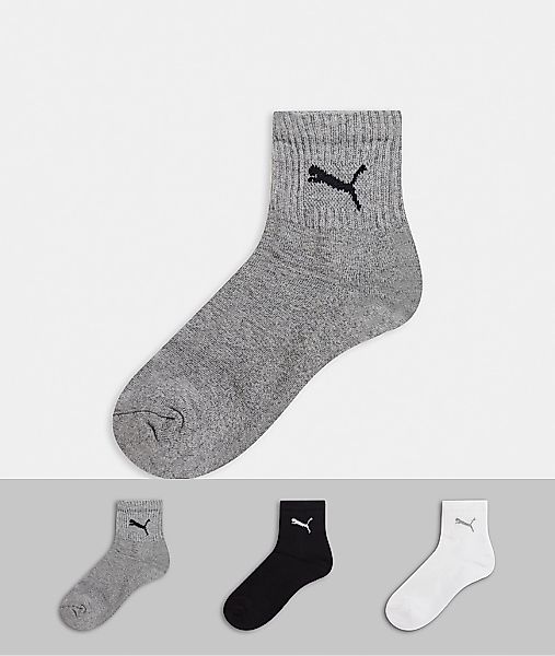 Puma – 3er-Pack kurze Socken in Schwarz, Weiß und Grau-Bunt günstig online kaufen