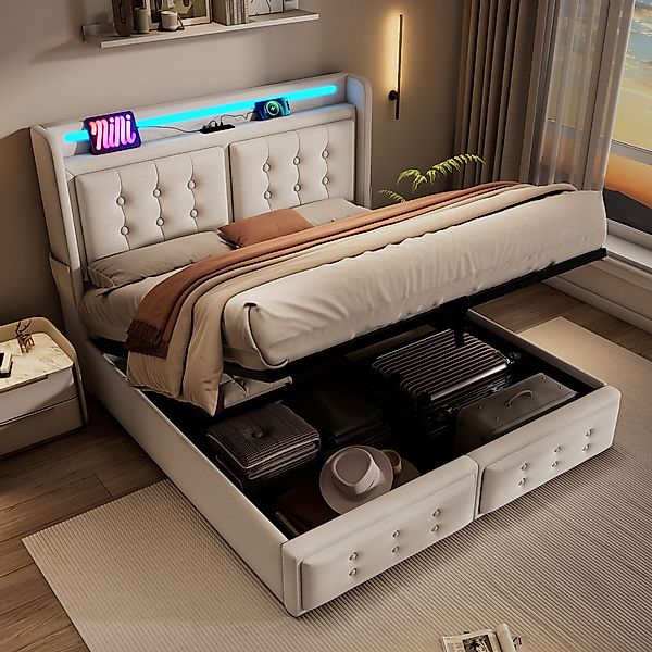 HAUSS SPOLE Polsterbett 160x200cm mit Led-Kopfteil, günstig online kaufen