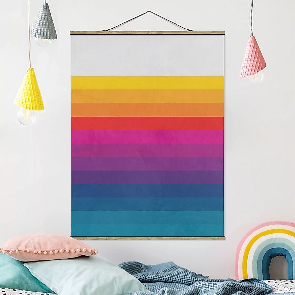 Stoffbild mit Posterleisten Retro Regenbogen Streifen günstig online kaufen