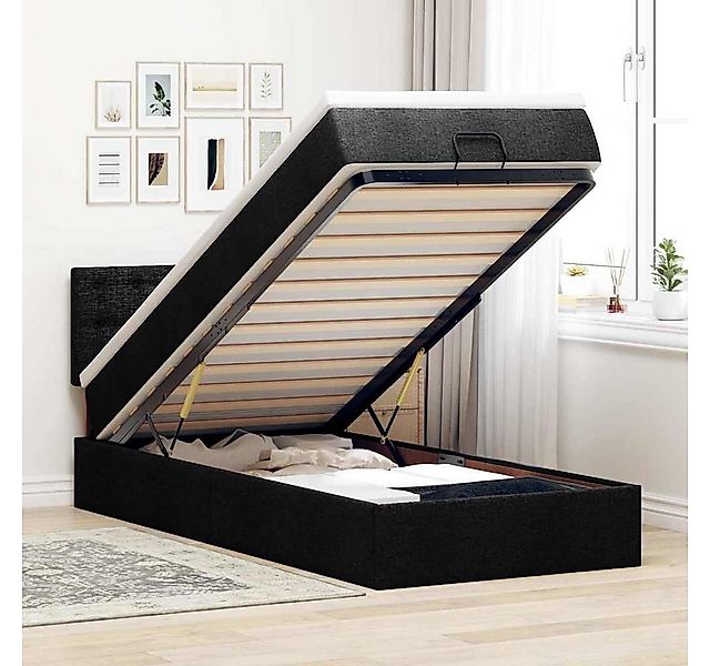 vidaXL Bett, Ottoman-Bett mit Matratze & LEDs Schwarz 90x190 cm Stoff günstig online kaufen