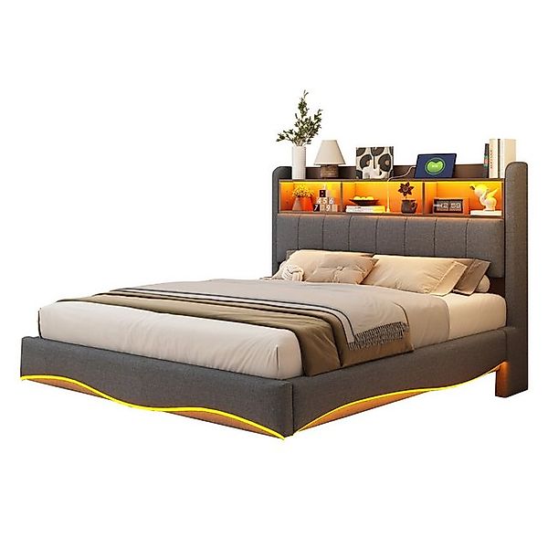 OKWISH Polsterbett Doppelbett,Gästebett,mit LED-Licht, USB- und TYPE-C-Schn günstig online kaufen