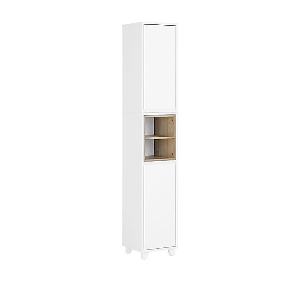 SoBuy Hochschrank mit 2 Türen und 2 Fächern Schmaler Badschrank Weiß BZR147 günstig online kaufen