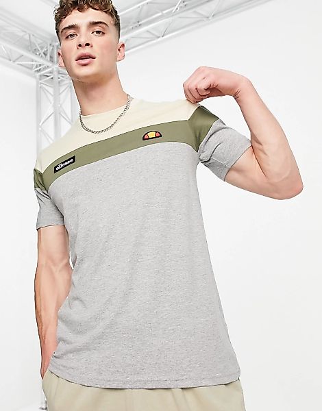 ellesse – T-Shirt mit Farbblockdesign in Grau und Ecru, exklusiv bei ASOS günstig online kaufen