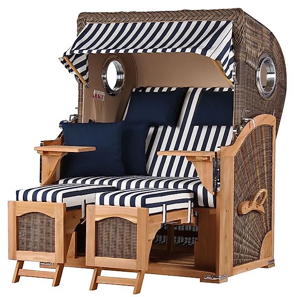 bene,iving Strandkorb Komplettset Ammersee Teak Bullauge PE Grau Modell 518 günstig online kaufen