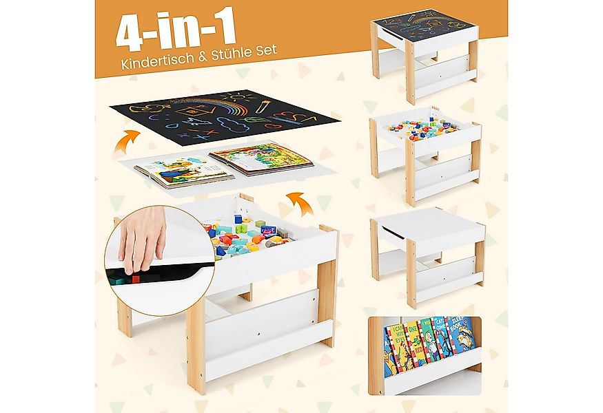 COSTWAY Kindersitzgruppe, (3-tlg), Holz mit Aufbewahrungsboxen & Bücherrega günstig online kaufen
