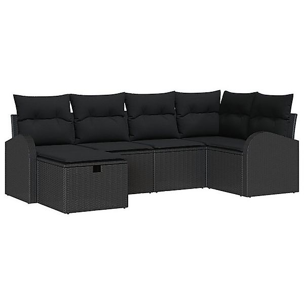 vidaXL Loungesofa 6-teilige Garten-Sofa-Set mit Kissen Schwarz Poly-Rattan, günstig online kaufen