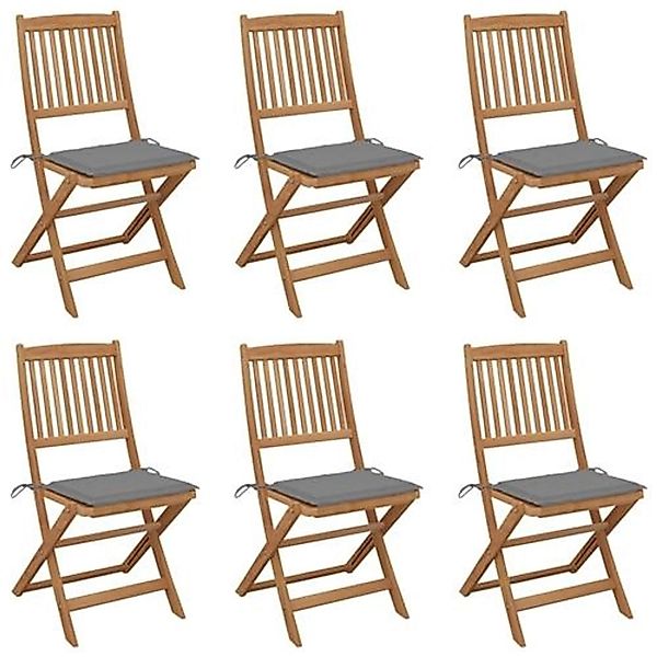 vidaXL Klappbare Gartenstühle 6 Stk. Grau mit Kissen Massivholz Akazie günstig online kaufen