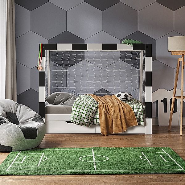 VitaliSpa® Kinderbett Fußballtor, Weiß/Schwarz, 80x160 cm günstig online kaufen