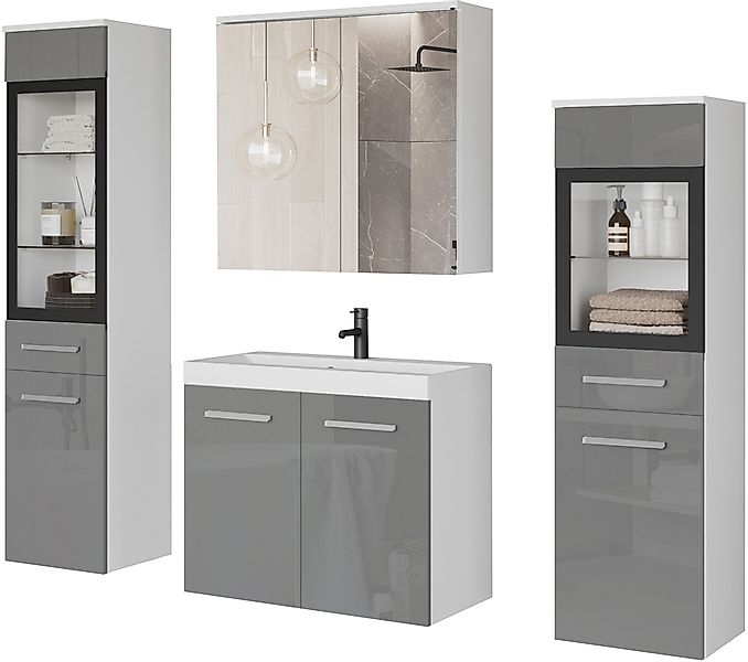 welltime Badmöbel-Set »MADRIT II, Schrank mit Waschbecken, 2 Hänger, Spiege günstig online kaufen