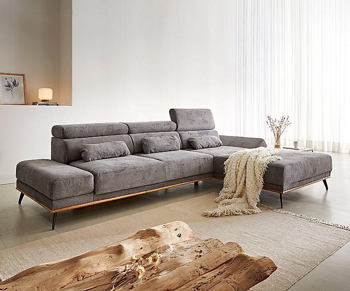 DELIFE Ecksofa Evelio, Cord Steingrau 320x200 Ottomane rechts elektrische S günstig online kaufen