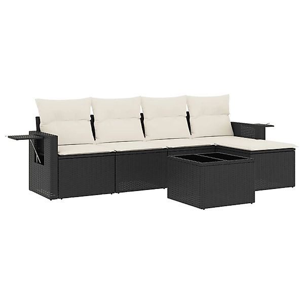 vidaXL 6-Tlg Garten-Sofagarnitur mit Kissen Schwarz Poly Rattan 3220095 günstig online kaufen