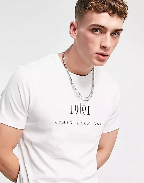 Armani Exchange – T-Shirt in Weiß mit 1991-Logo auf der Brust günstig online kaufen