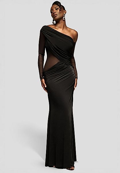 Goddiva Maxikleid Gathered Cowl Asymmetric Mesh And Soft Touch Maxi Dress L günstig online kaufen