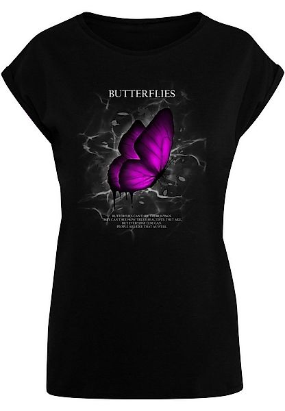 Merchcode T-Shirt Merchcode Damen Ladies Butterflies Extended Shoulder Tee günstig online kaufen