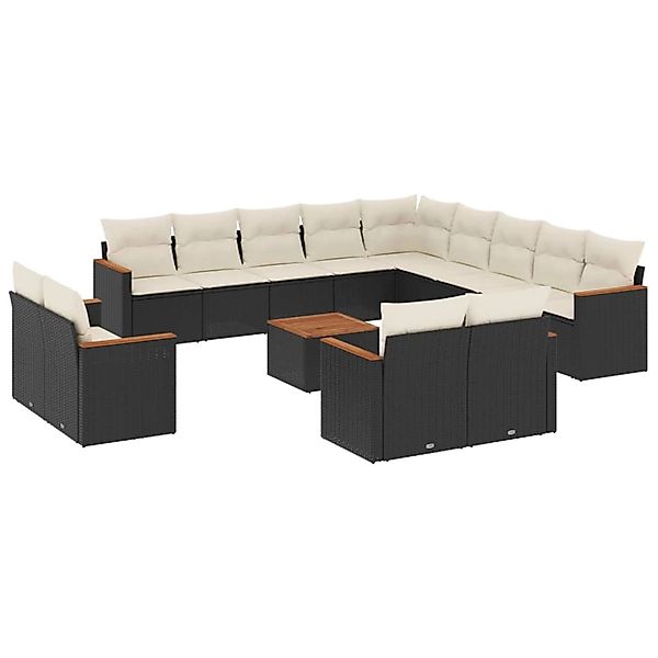 vidaXL 14-Tlg Garten-Sofagarnitur mit Kissen Schwarz Poly Rattan 3226532 günstig online kaufen