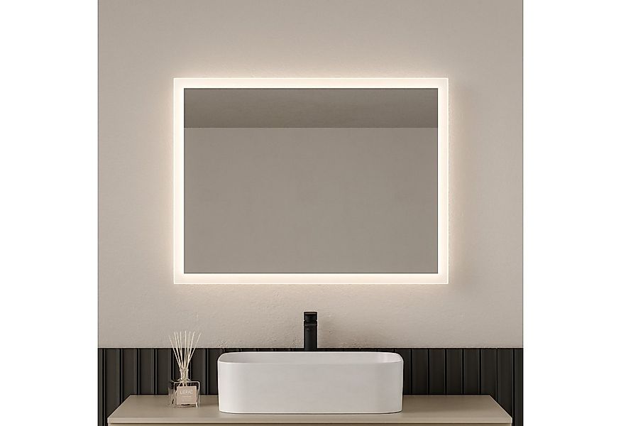 EMKE Badspiegel mit Beleuchtung 80x60cm LED Lichtspiegel 3000K Warmweiß Wan günstig online kaufen