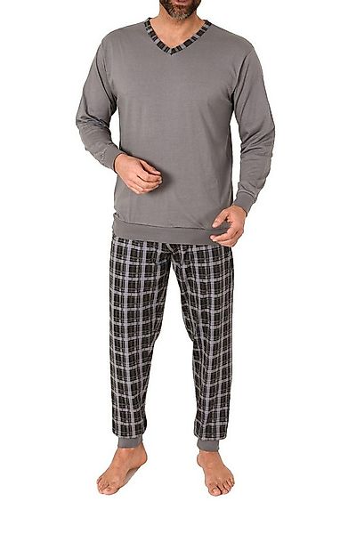 Normann Pyjama Normann Herren Schlafanzug mit Bündchen und karierter Jersey günstig online kaufen