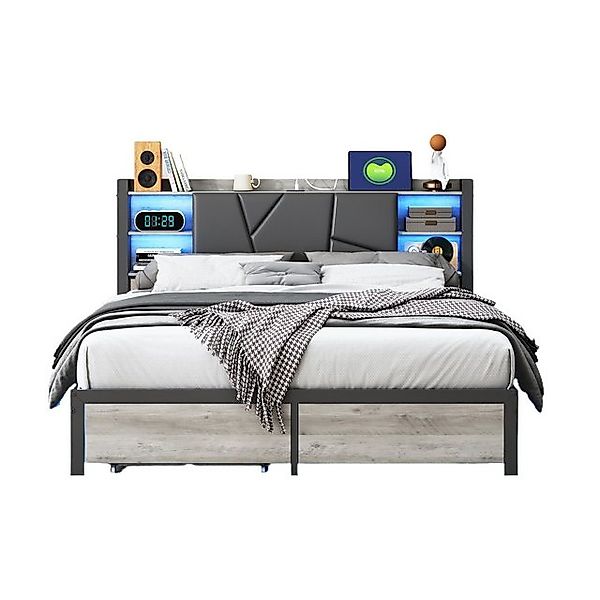 FUROKOY Metallbett Doppelbett Stauraumbett mit 2 günstig online kaufen