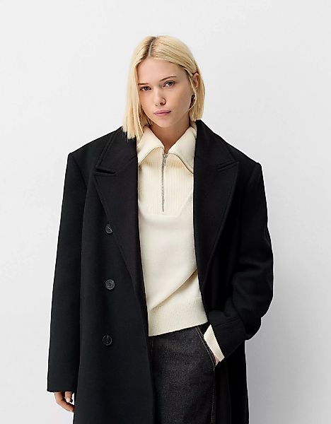 Bershka Oversize-Stoffmantel Damen L Schwarz günstig online kaufen