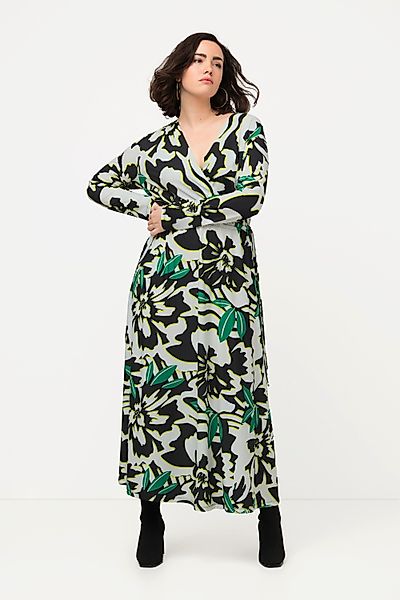 Ulla Popken Maxikleid Jerseykleid Wickeloptik V-Ausschnitt günstig online kaufen