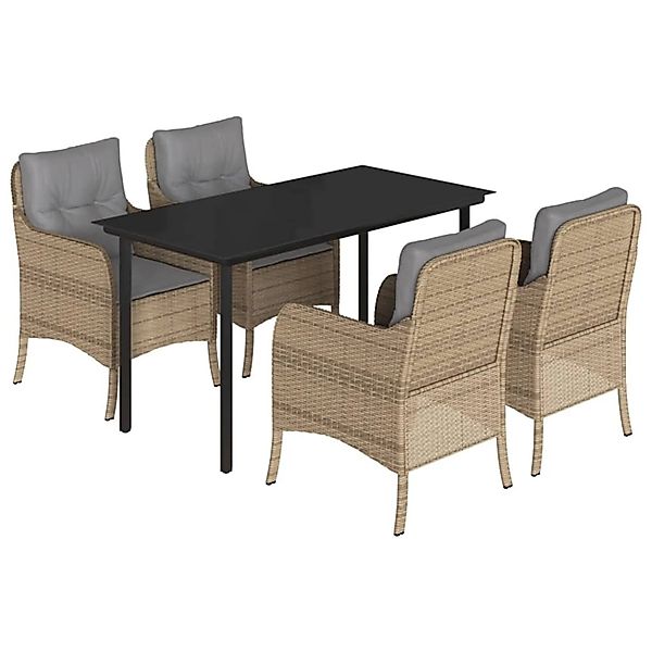 vidaXL 5-Tlg Garten-Essgruppe mit Kissen Beige Poly Rattan 3211985 günstig online kaufen