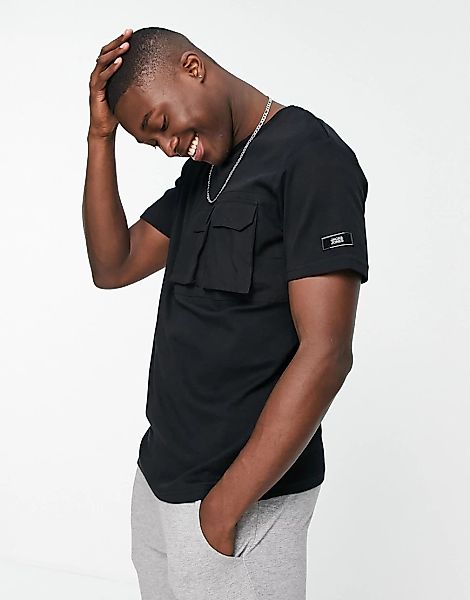 Jack & Jones – Core – Oversize-T-Shirt in Schwarz mit Utility-Taschen günstig online kaufen