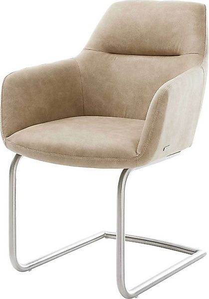 DELIFE Polsterstuhl Pejo-Flex, Freischwinger rund Edelstahl Mikrofaser Beig günstig online kaufen