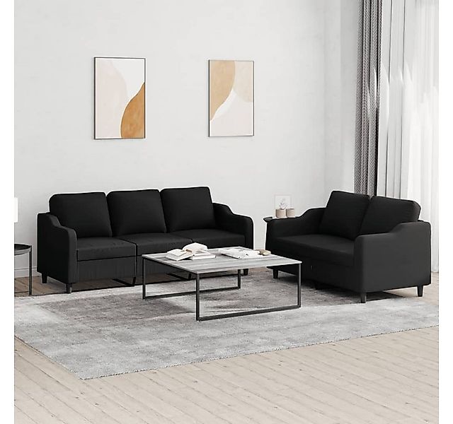 vidaXL Sofa Sofagarnitur Set mit Kissen Stoff, 2-tlg., Schwarz günstig online kaufen