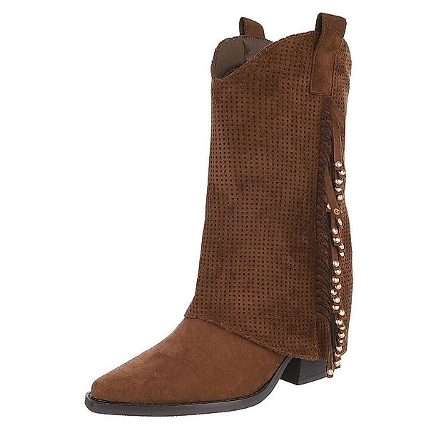 Ital-Design Damen Boots mit Fransen und perforiertem Design Westernstiefel günstig online kaufen