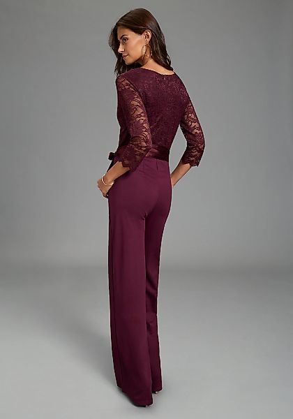 Laura Scott Jumpsuit mit Spitzenoberteil und Satin-Bindegürtel günstig online kaufen