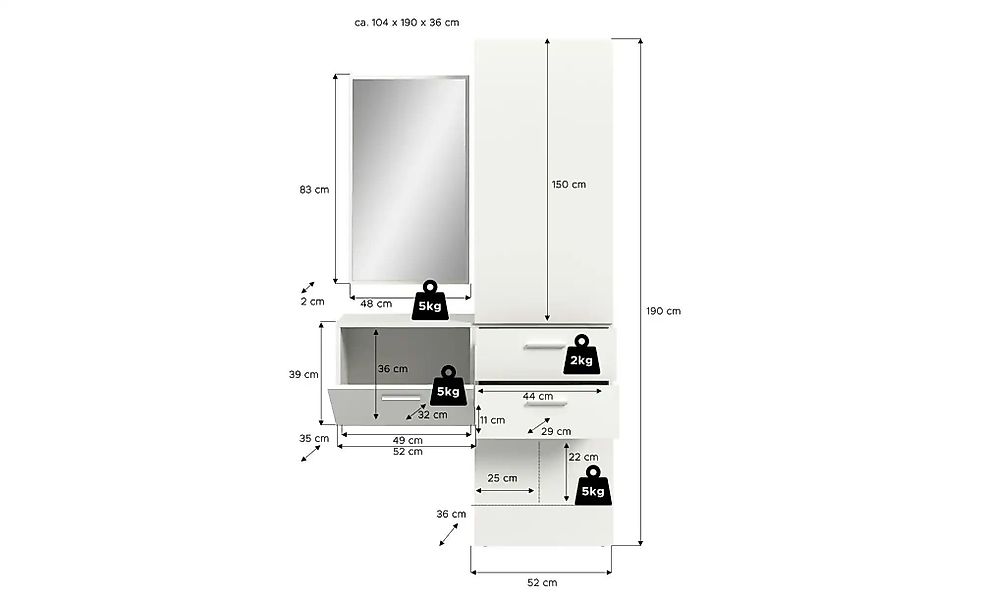 Garderobenkombination   ¦ weiß ¦ Maße (cm): B: 104 H: 190 Garderoben & Klei günstig online kaufen