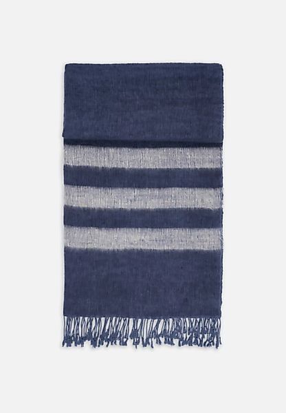 Decke Aus Yak-wolle & Baumwolle Mit Streifen // Blau-beige günstig online kaufen