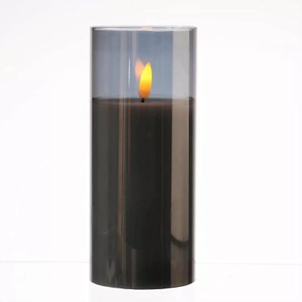 MARELIDA LED Kerze im Glas Windlicht flackernd D: 7,5cm H: 17,5cm anthrazit günstig online kaufen