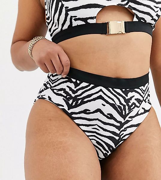 Wolf & Whistle Curve – Eco – Exklusive Bikinihose mit hohem Bund und Zebram günstig online kaufen