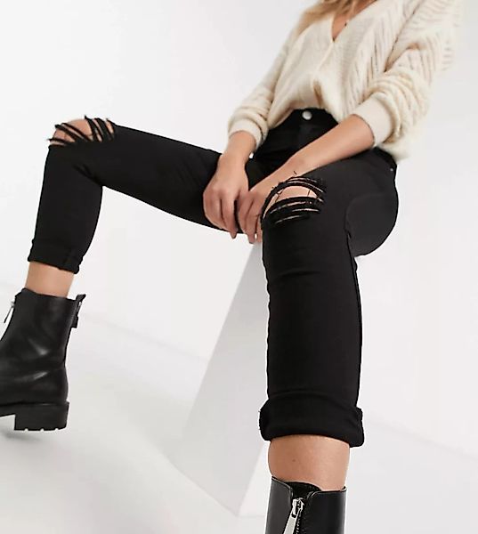 Dr Denim Petite – Lexy – Superenge schwarze Jeans mit mittelhohem Bund und günstig online kaufen