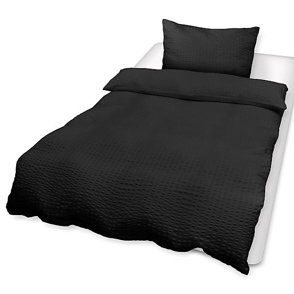 Beautissu Meline Bettwäsche 135x200cm + Kissenbezug 80x80cm Schwarz Seersuc günstig online kaufen