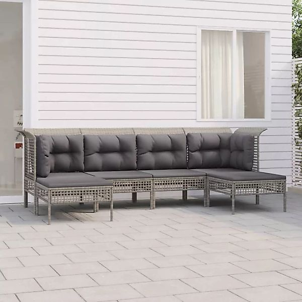 Vidaxl 6-tlg. Garten-lounge-set Mit Kissen Grau Poly Rattan günstig online kaufen