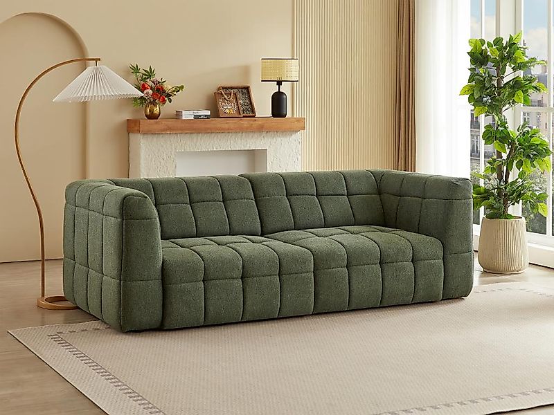 Sofa 3-Sitzer elektrisch mit ausziehbarer Sitzfläche - Stoff - Grün - NELOS günstig online kaufen