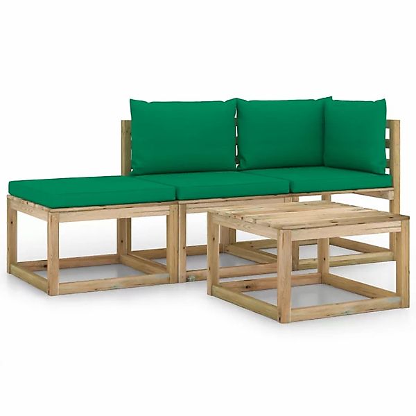 4-tlg. Garten-lounge-set Mit Grünen Kissen günstig online kaufen