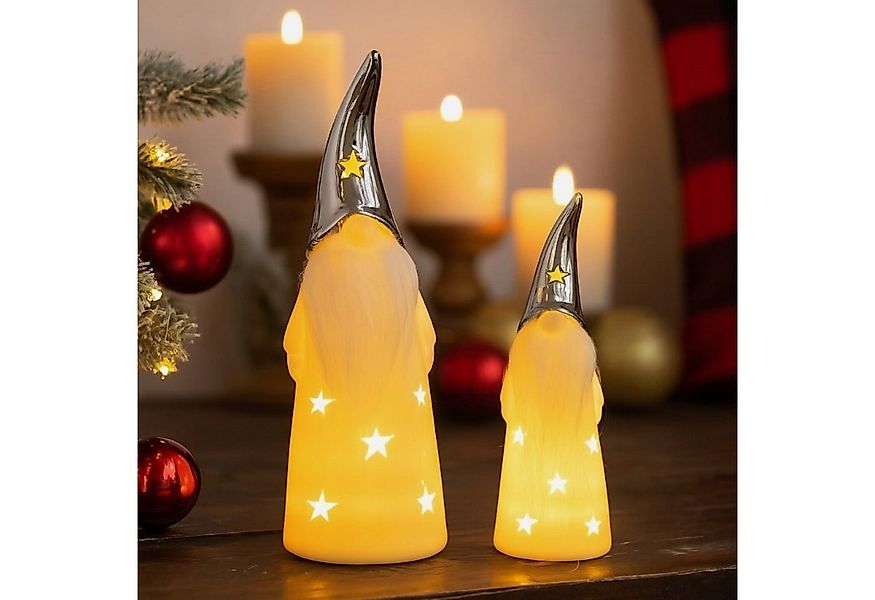 Online-Fuchs LED-Dekofigur - 2 süße Wichtel aus Keramik mit LED-Beleuchtung günstig online kaufen