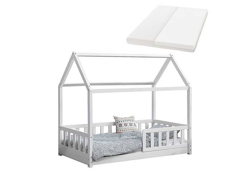 Juskys Kinderbett Marli, 80x160 cm, 3 - 10 Jahre, Rausfallschutz, inkl. Mat günstig online kaufen