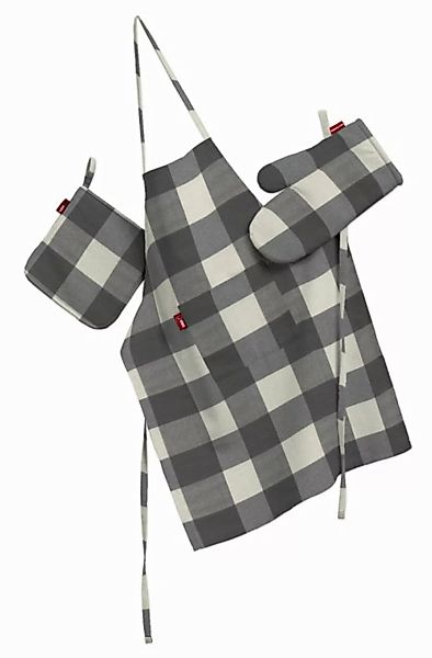 Küchenset: Schürze, Handschuh, Topflappen, weiss-grau kariert, Set, Quadro günstig online kaufen