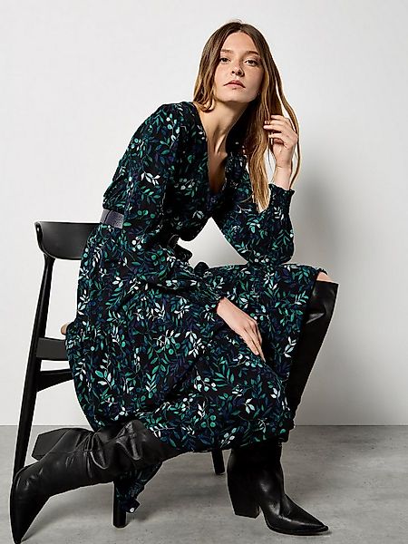 Apricot Druckkleid Midikleid (2-tlg) mit Stufen und Blattmuster günstig online kaufen