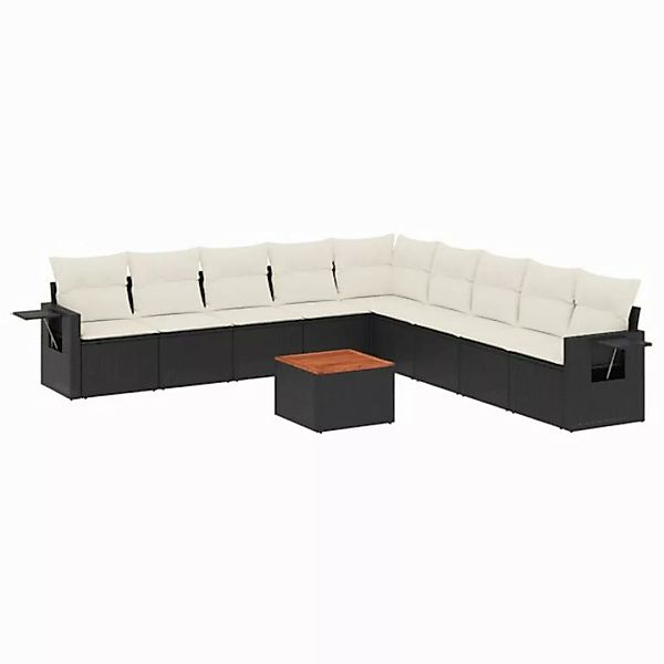 vidaXL Sofaelement 10-tlg. Garten-Sofagarnitur mit Kissen Schwarz Poly Ratt günstig online kaufen